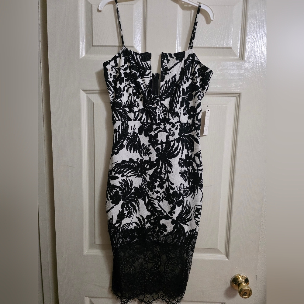 Black and White Floral Lace Dress
